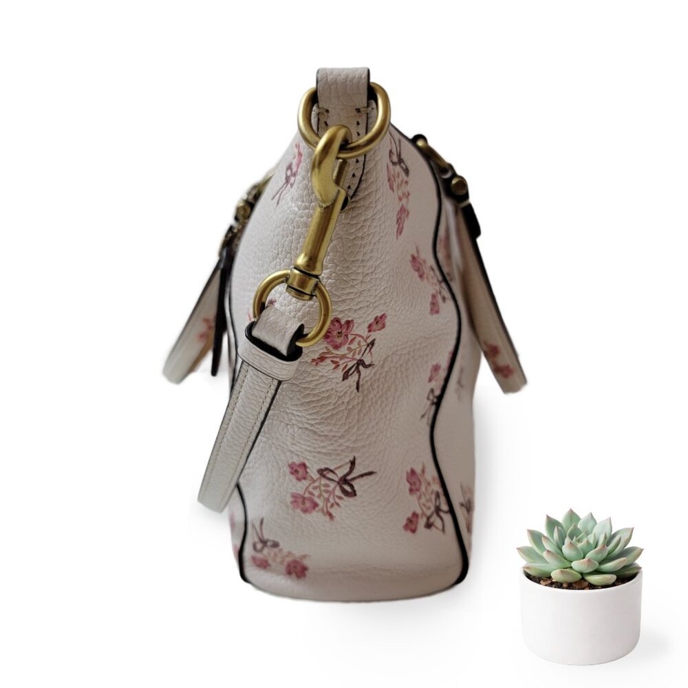 Coach Floral Printed Leather Satchel in White and Pink - Picture 2 of 4